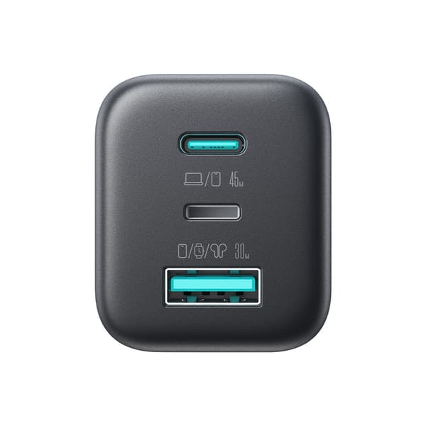 USB-C iPhone Lightning USB-A GaN 45W Vægoplader - Sort
