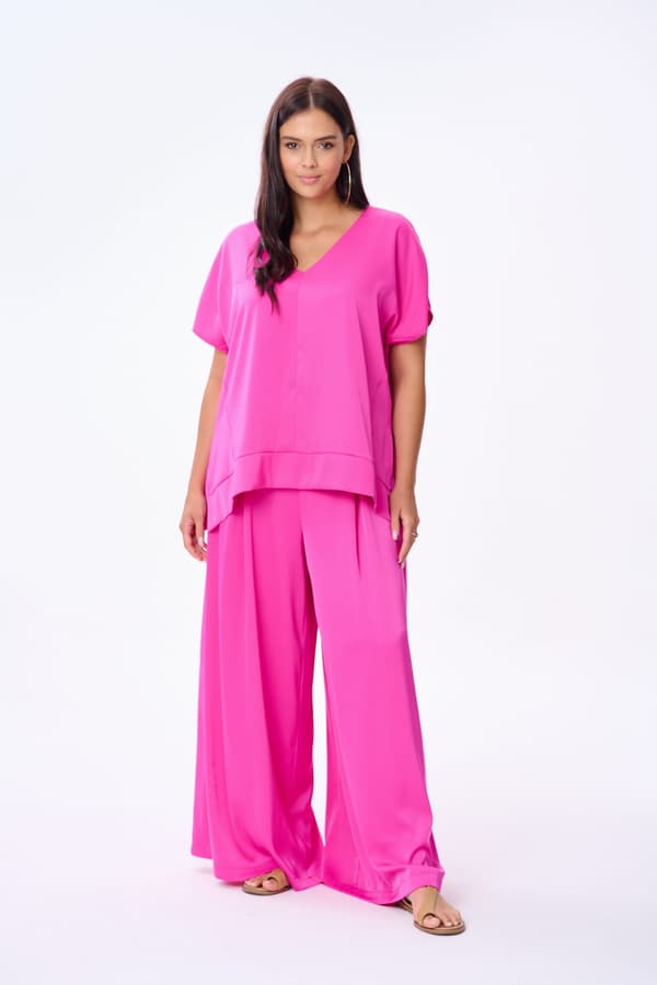 Plus Size Dame Cigarbluse Fuchsia Universal