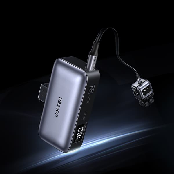 Powerbank 5000mAh integreret USB-C (han) / USB-C (hun) stik - grå