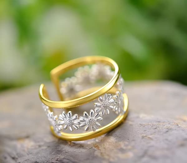 Silverring Justerbar Daisy-ring Förgylld Silver 925