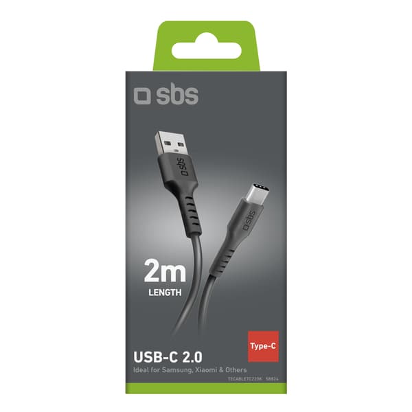 USB-A - USB-C-kabel 2 m - svart