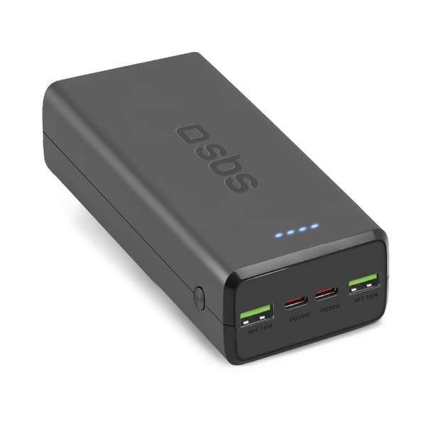 Powerbank 30000 mAh USB-C USB-A - sort