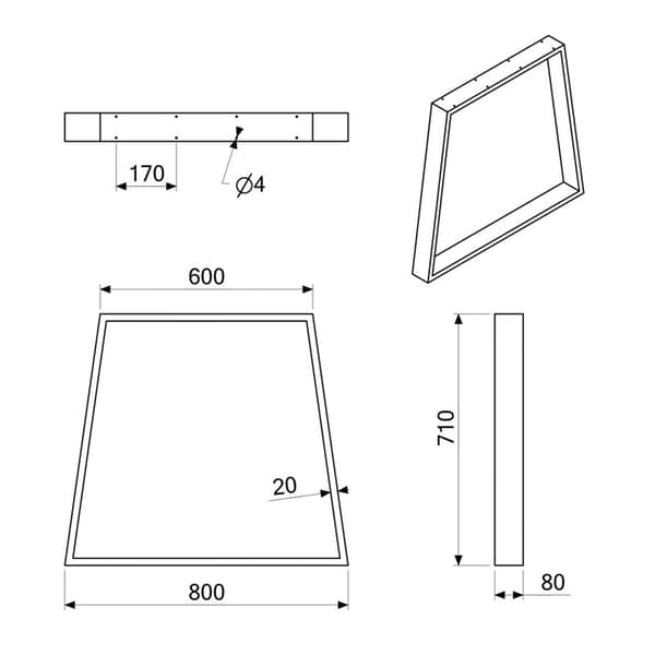 TRAPEZBEN 80x71 cm SORT