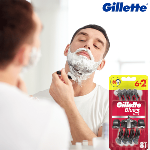 Gillette Blue3 Plus Røde Engangsbarberblade 6+2 stk.