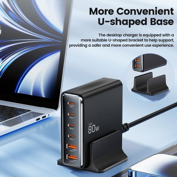 Ladestation til enheder 4x USB-C 2x USB-A 80W