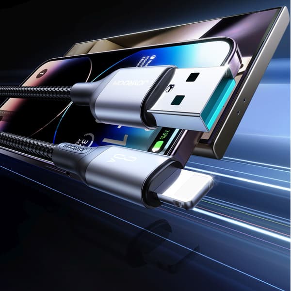USB-A - iPhone Lightning 3A -kaapeli 2m - Musta
