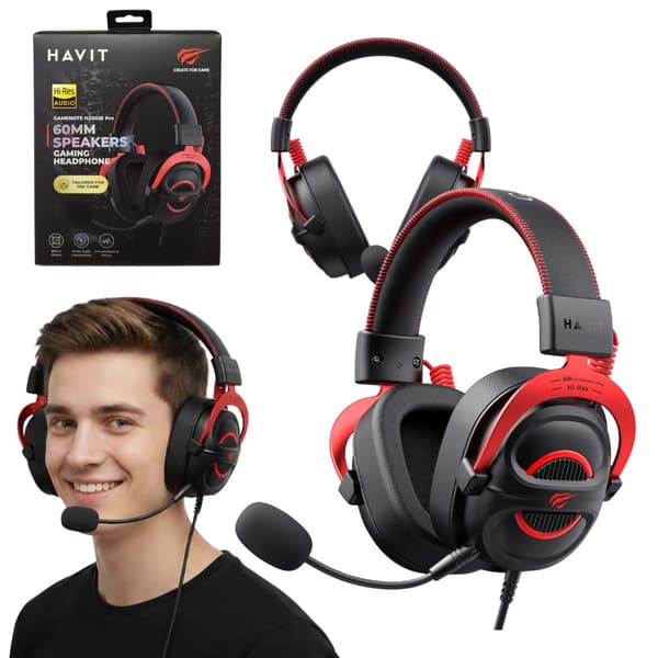 Spilheadset Havit H2002E Pro, sort/rød