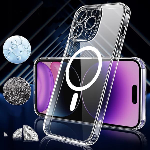 MAGNETISK ETUI TIL MAGSAFE TIL IPHONE 14 PRO MAX KLART ETUI + GLAS