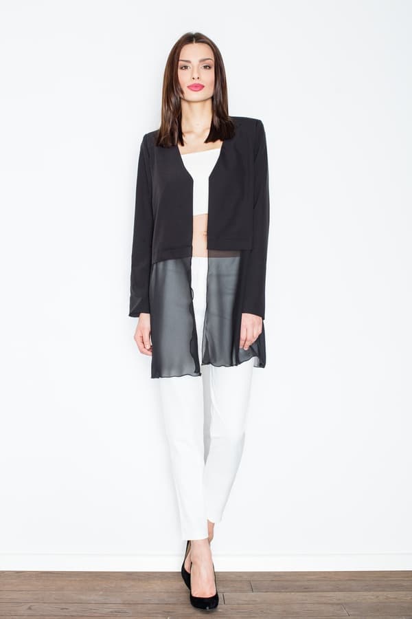 Lang dameblazer i chiffon - Sort dameblazer M441 størrelse S