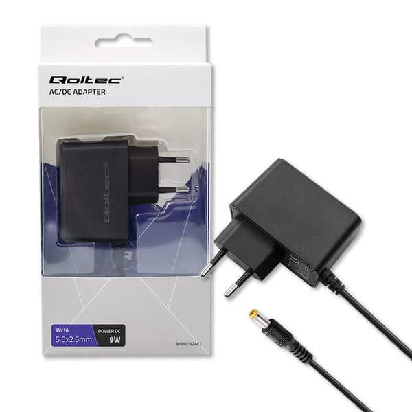 Qoltec strømadapter 9W | 9V | 1A | 5,5*2,5