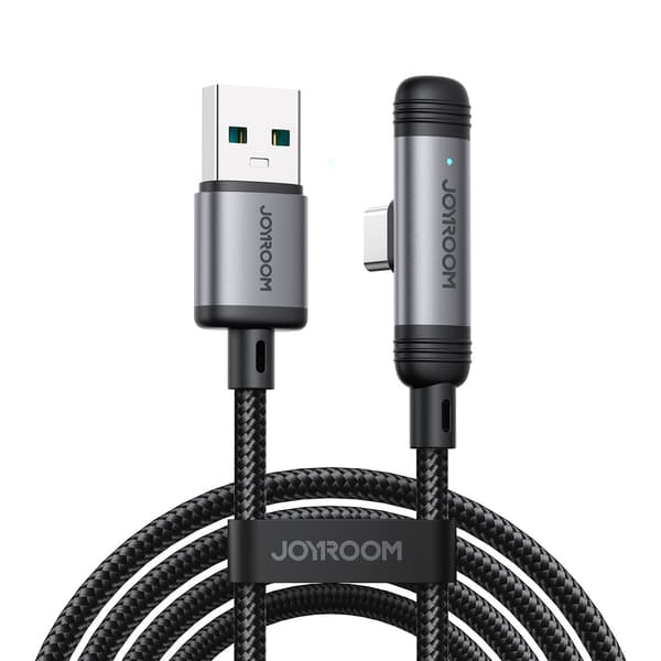 USB-A USB-C 3A 1,2m vinklet kabel - sort