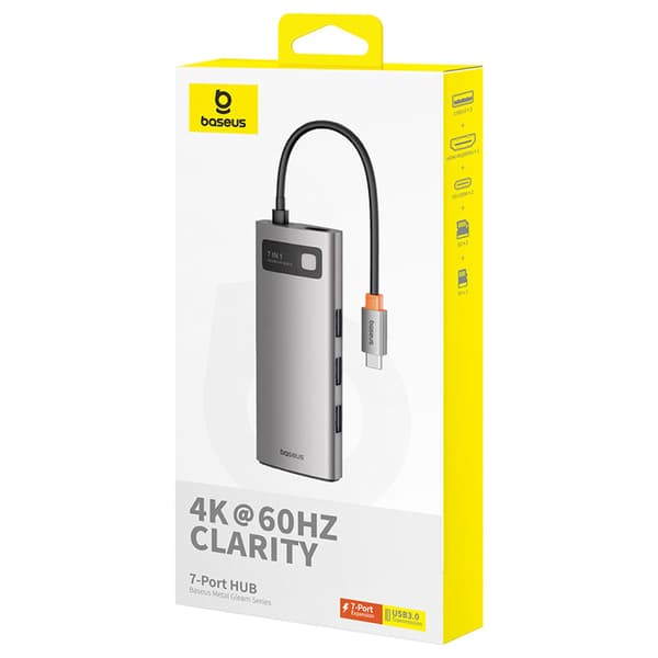 7in1 HUB-sovitin Metal Gleam USB-C HDMI USB-A USB-C PD SD microSD - harmaa