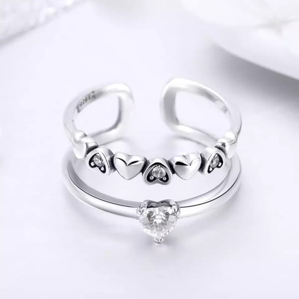 Silverring med dubbelt hjärta 925 silver