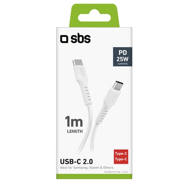 USB-C PD 25W 1 m kabel - vit