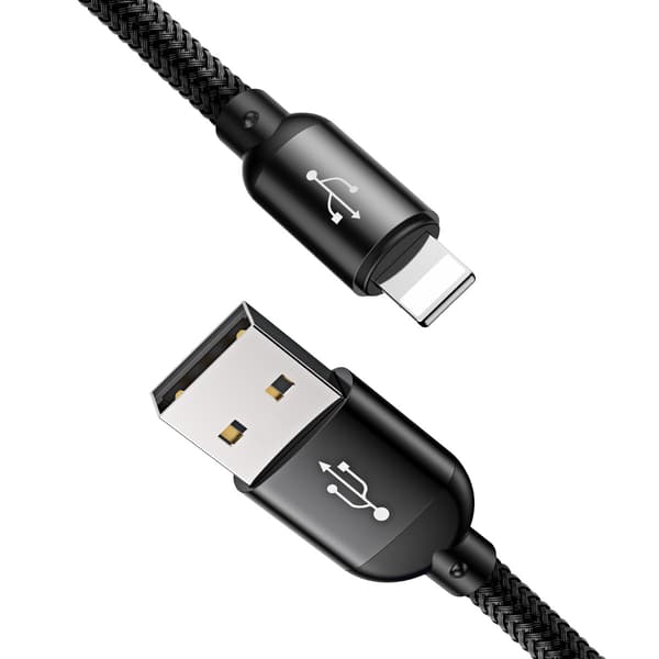 3-i-1-kabel USB-A - micro-USB / iPhone Lightning / USB-C 3,5A 0,3m - sort