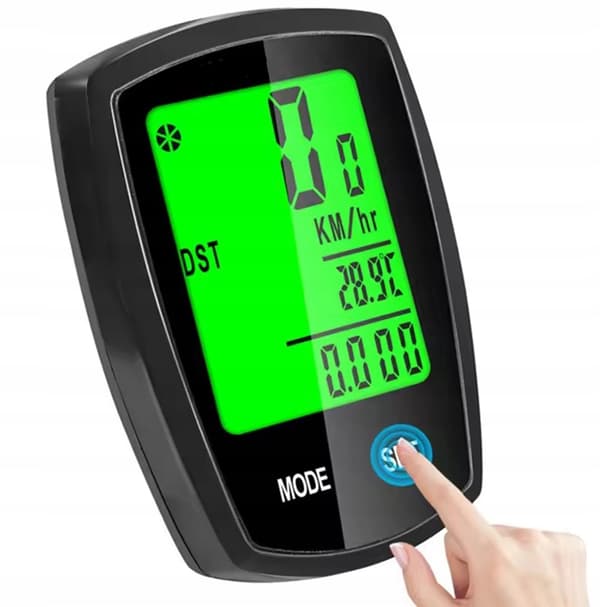 Trådløs cykelcomputer med termometer og natlys LCD-skærm
