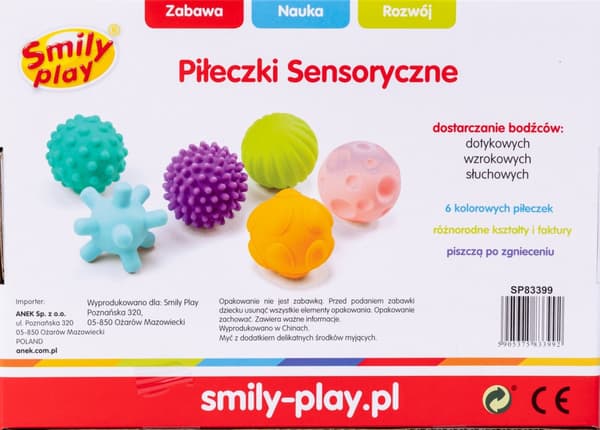 SMILY PLAY MJUKA SENSORIBOLLAR för bebisar, set om 6