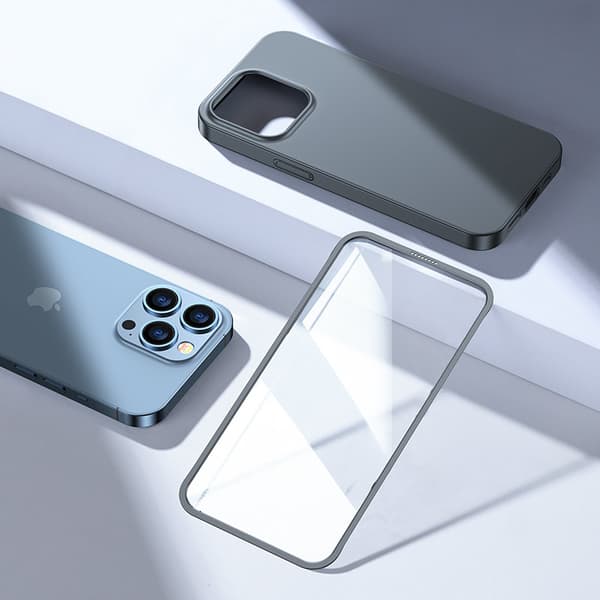 Cover til iPhone 13 Pro bagside og front + hærdet glas grå