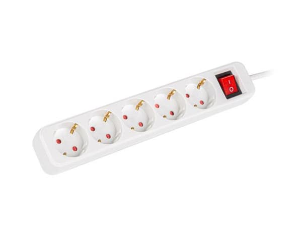 Lanberg förlängningssladd 3m vit 5x 230V Schuko med strömbrytare, solid kopparkabel