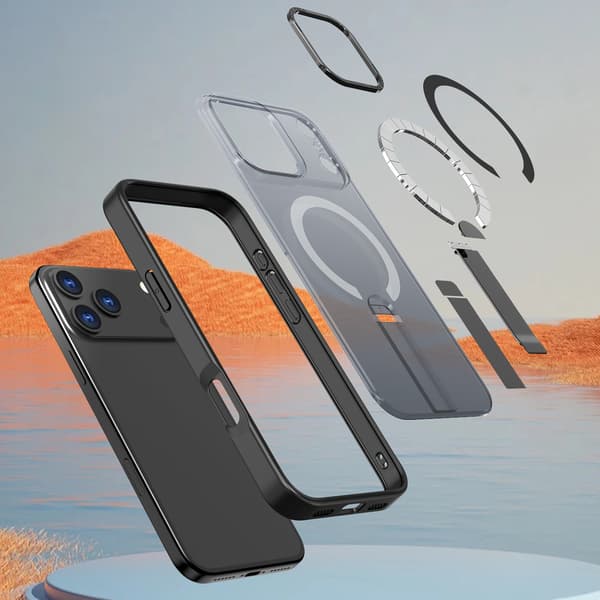 iPhone 17 Pro Max Hybrid Armor X MagSafe-etui med stativ - Sort