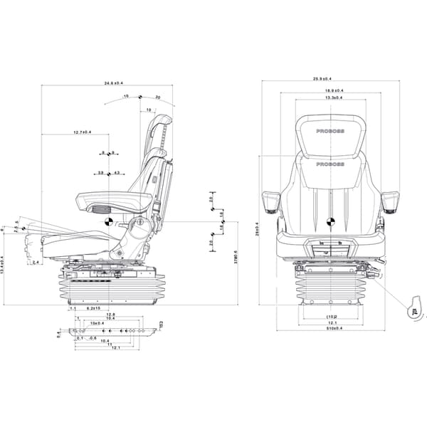 Förarsäte för 12V-traktor, bredd 510 mm, probosstyg AS3510