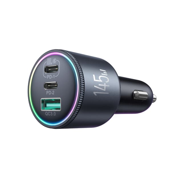 USB-A USB-C Biloplader med 145W Kabel - Mørkegrå