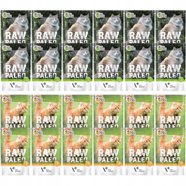 Vådfoder til katte VetExpert Raw Paleo voksen kat MIX AF SMAGSSTOFFER 24x100g