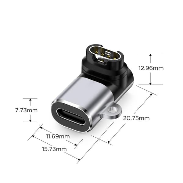 Vinklet USB-C adapter til Garmin ur - grå