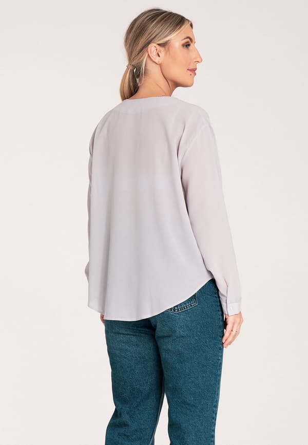 Dam sommerbluse - V-hals bluse - M1070 grå størrelse M