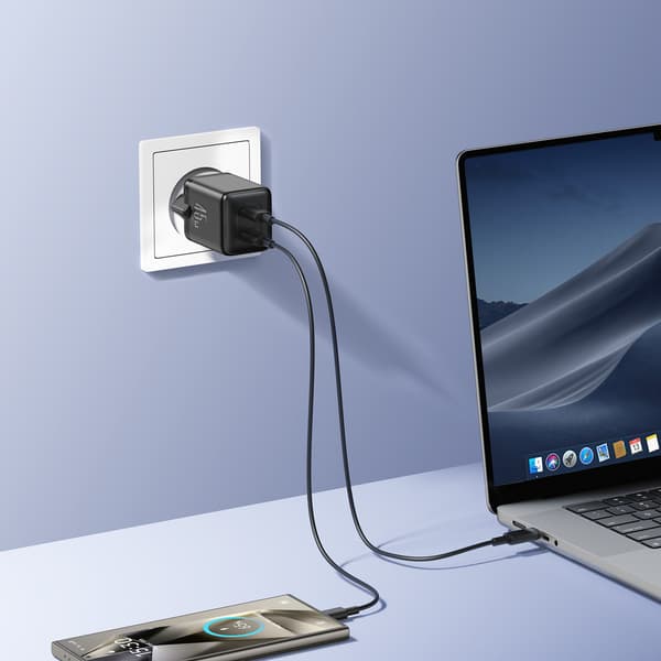2x USB-C EU 45W seinälaturi - musta