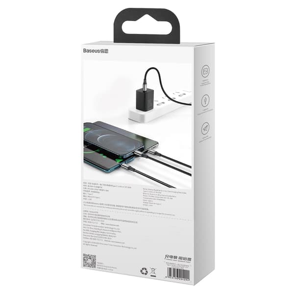3in1-kaapeli USB-C - USB-C / iPhone Lightning / microUSB 20W PD 1.5m - musta