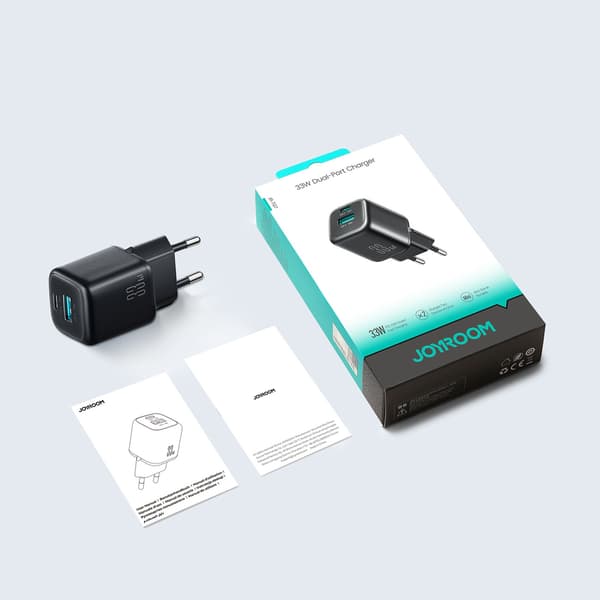 33W USB-A USB-C vægoplader med 60W USB-C til USB-C 1m kabel - Sort