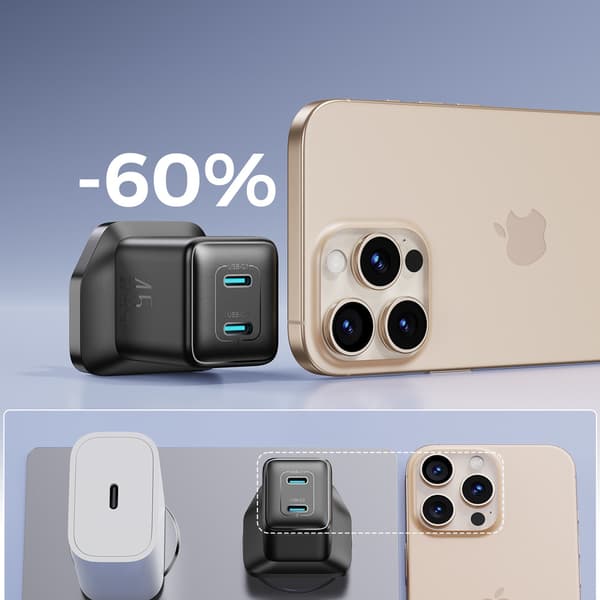 45W UK USB-C vægoplader - Sort