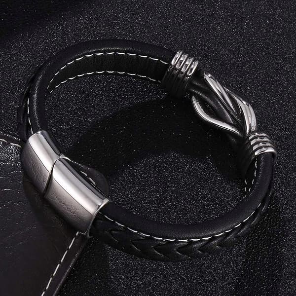 Herre læderarmbånd stål læder 2