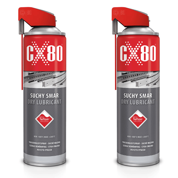 CX80 Duospray tørrt teflonsmørjemiddel til kæde og styrlås 500ml x2