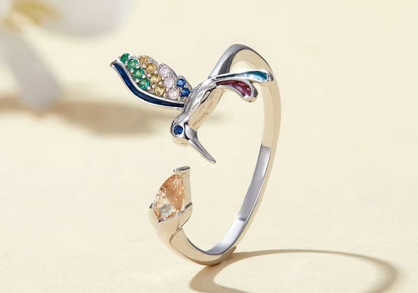 Anillo de colibrí de plata ajustable S925