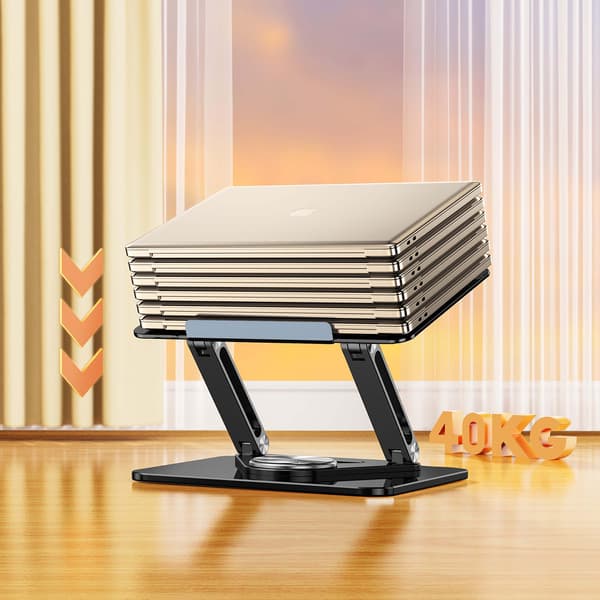 SÆT: 360° aluminium laptop-stativ + smartphone-stativ - sort