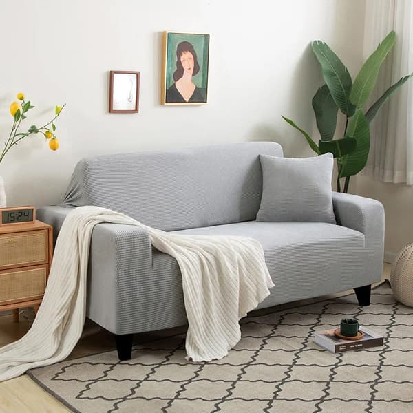 Sofföverdrag för 3-sits soffbädd ljusgrå jacquard