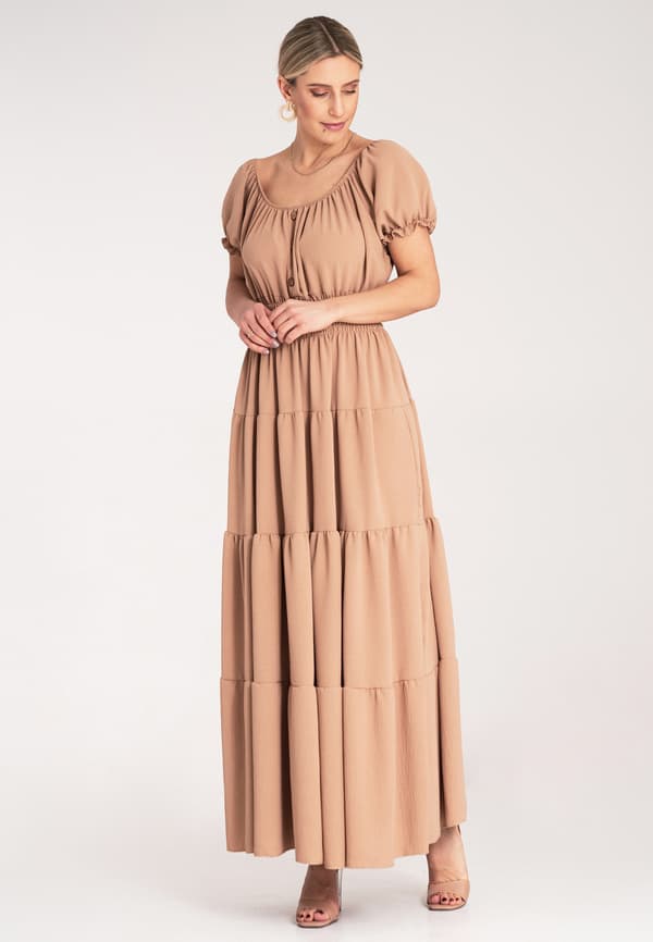 Lång sommarklänning med volanger beige M1170 universal