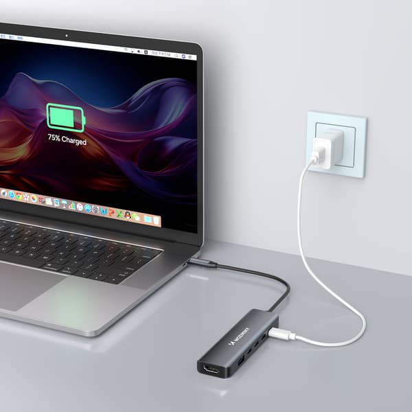 6-i-1 Hub USB-A USB-C DisplayPort HDMI Splitter - Grå