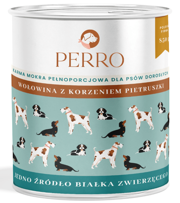 Perro våtfoder för hund med nötkött och persiljerot, 6x850g