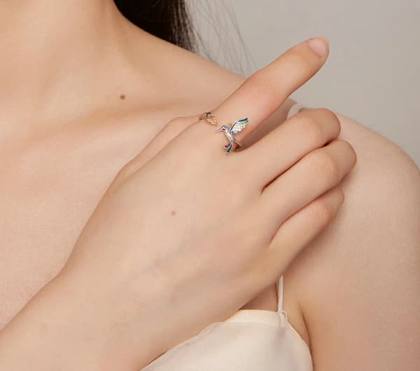 Anillo de colibrí de plata ajustable S925