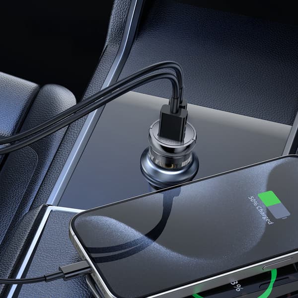 USB-A USB-C PD QC 65W Biloplader - Sort
