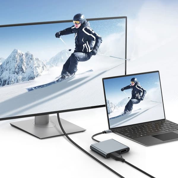 HUB-sovitin 4in1 USB-C USB-A 2x HDMI 4K 60HZ - harmaa