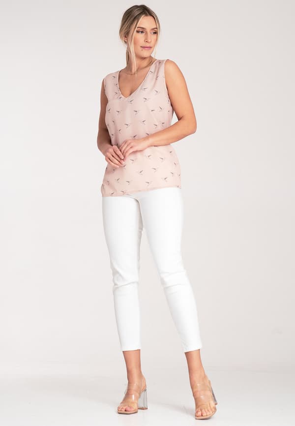 Elegant ærmelløs bluse - mønstret bluse - rosa bluse størrelse S