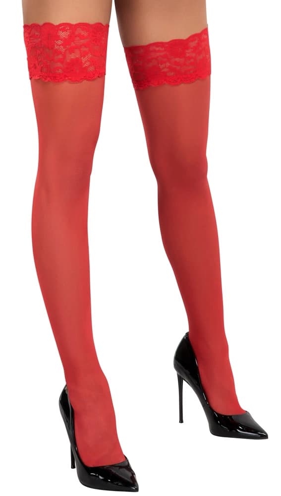 Cottelli LEGWEAR Röda Klassiska Strumpor med Vacker Spets 5