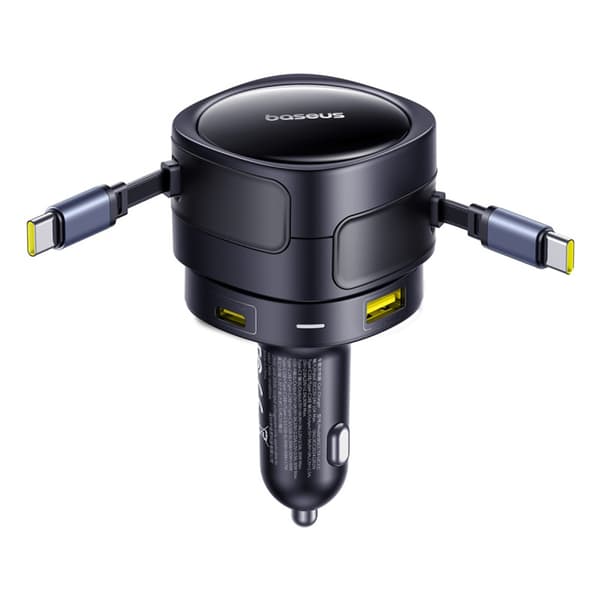 Billaddare med utdragbara kablar USB-C USB-A 90W