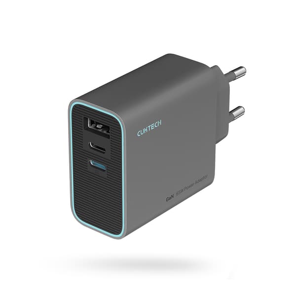 USB-C USB-A GaN 65W seinälaturi - harmaa