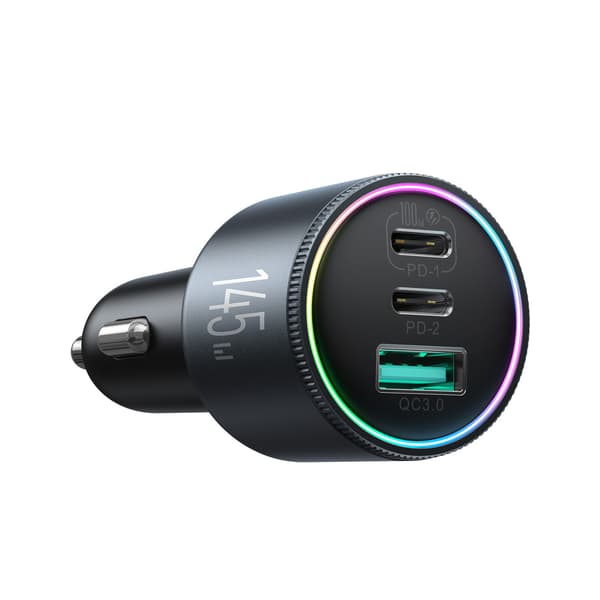 USB-A USB-C Billaddare med 145W Kabel - Mörkgrå
