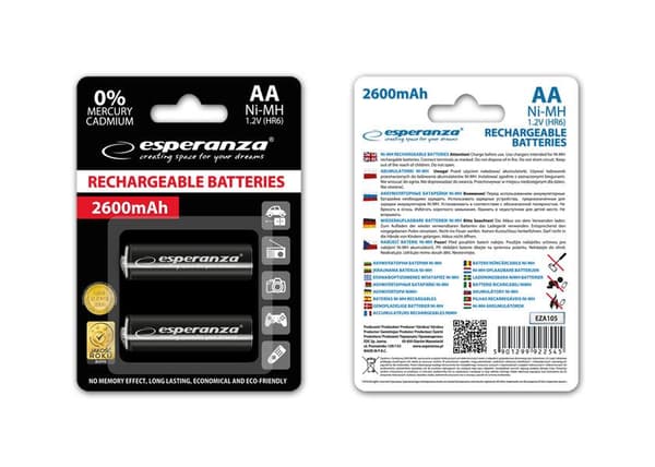 Esperanza AA-paristot 2600mAh 2 kpl musta